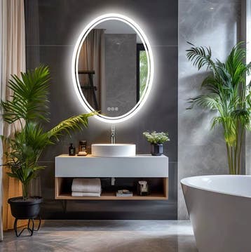 Ovale LED Badkamerspiegel – Dimbaar, Anti-condens 50x70cm, Nieuw, Ovaal, 50 tot 75 cm, Minder dan 100 cm