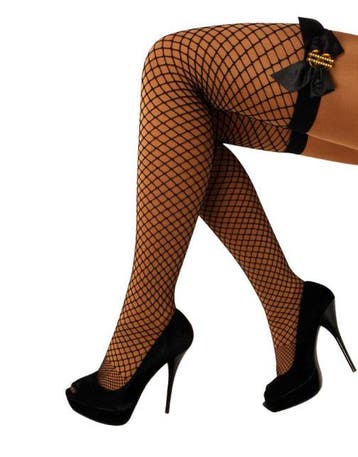 KIMU® Zwarte Netkousen Overknee Sokken Strikjes Sexy Golddig, Ophalen of Verzenden, Nieuw, Carnaval
