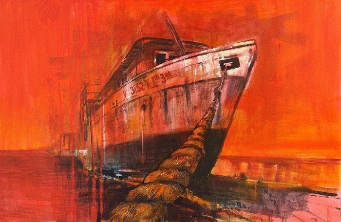 Hernandez Perdomo - Atmósfera Roja.#2(XL). Acrílico,, Antiek en Kunst, Kunst | Schilderijen | Modern