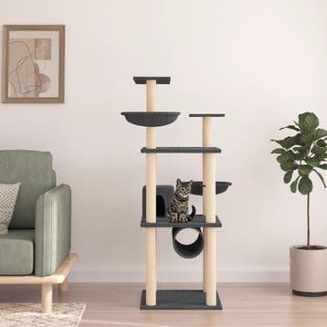 vidaXL Kattenmeubel met sisal krabpalen 141 cm donkergrijs, Dieren en Toebehoren, Katten-accessoires, Verzenden, Nieuw