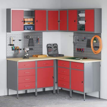 vidaXL Werkkast set met lade met plank met opslag 12 st Rood, Verzenden, Nieuw