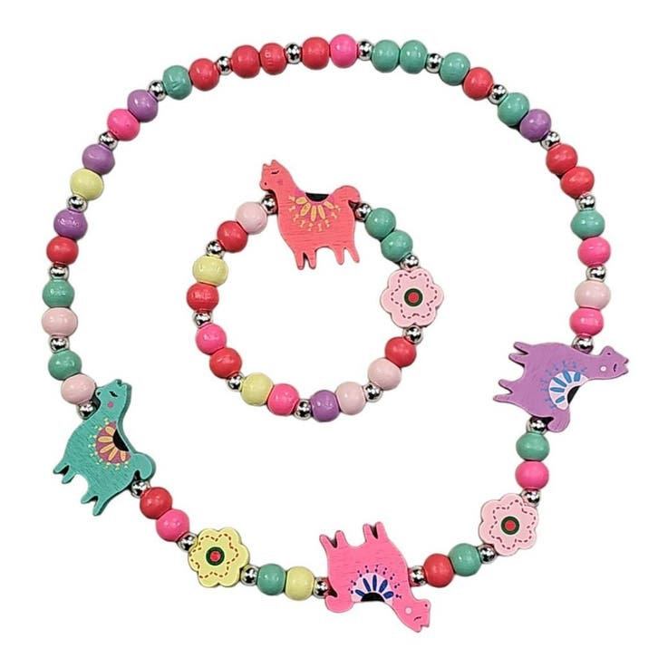 Fako Bijoux - Kinderketting en Armband - Hout - Drie Lamas, Sieraden, Tassen en Uiterlijk, Kettingen, Verzenden