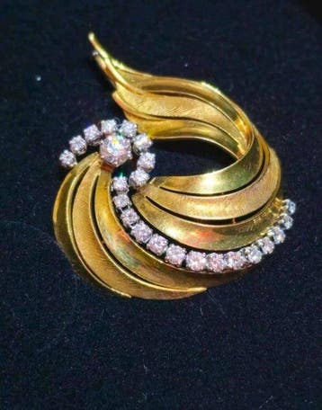 Broche - 18 karaat Geel goud - 0.85ct. tw. Diamant
