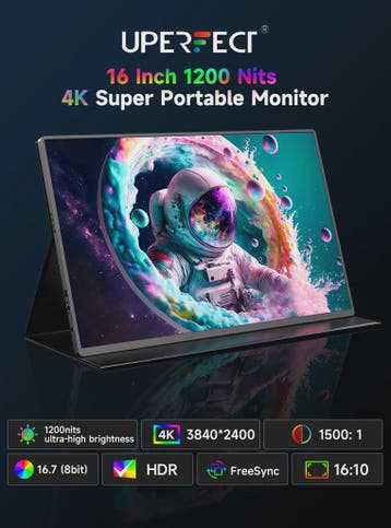 UPERFECT 16" 4K Draagbare Monitor - 1200 Nits, USB-C, HDMI,, Computers en Software, Verzenden, Nieuw