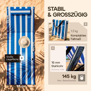 Strandmat Blauw/Wit 158x56x46cm gestoffeerd (Tafels-Stoelen), Verzenden, Nieuw