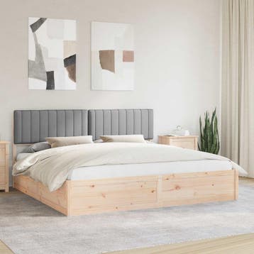 vidaXL Bedframe met Gevoerd Hoofdgedeelte Lichtgrijs 200 x, Verzenden, Nieuw, Tweepersoons, Hout