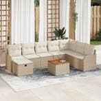 vidaXL Tuinbankenset met kussen met opslag 9 pcs Beige poly, Tuin en Terras, Verzenden, Nieuw, Rotan, Meer dan 8 zitplaatsen