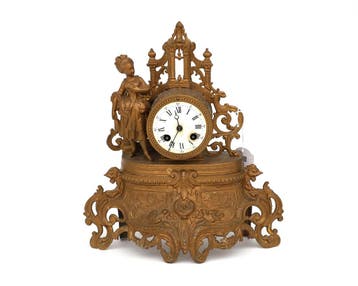 Een zamak schouwpendule, Frankrijk, circa 1900