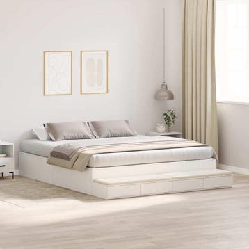 vidaXL Opbergbedframe met lade met opslag Wit 200 cm Bewerkt, Verzenden, Nieuw, Wit, Hout