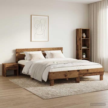 vidaXL Bedframe Oud hout 135 x 190 cm Bewerkt hout, Bruin, Verzenden, Nieuw, Twijfelaar