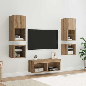 vidaXL TV Wandmeubels 8 st Artisan Eiken Bewerkt hout, Huis en Inrichting, Kasten | Televisiemeubels, Minder dan 50 cm, Verzenden