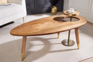 Massief houten salontafel GATSBY 110 cm bruin goud mango, Ophalen of Verzenden, Nieuw
