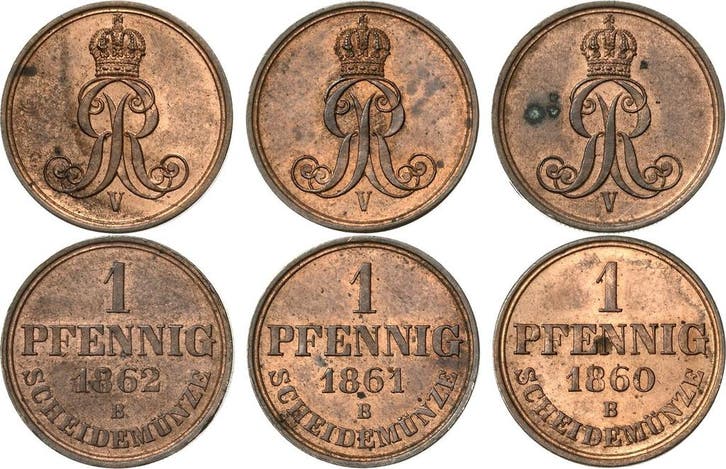 Pfennig 1860, 1861 en 1862, Braunschweig-calenberg-hannov..., Postzegels en Munten, Munten | Europa | Niet-Euromunten, Verzenden