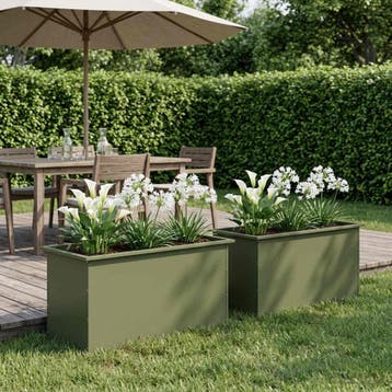 vidaXL Plantenbak met led 2 st Olijfgroen 50 x 100 x 48 cm, 100 cm of meer, Verzenden, Nieuw, Metaal