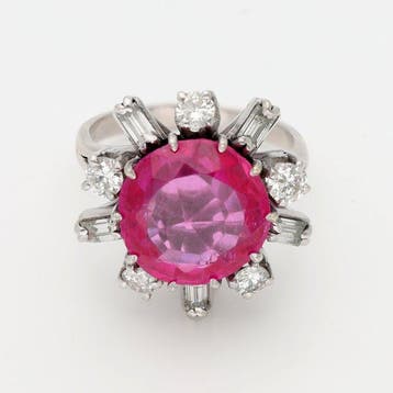Ring - 10 kt. Witgoud Robijn - Diamant, Nieuw