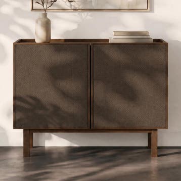 *WOONWINKEL* Kastje Walnoot Met Stoffen Deuren 90 Cm, Verzenden, Nieuw