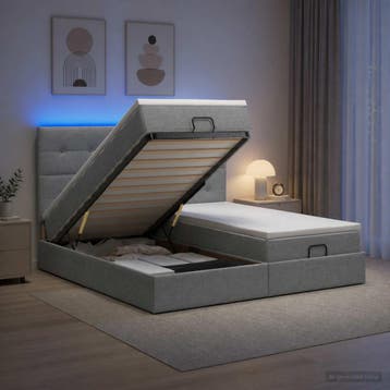 vidaXL Ottoman Bed met Matrassen en LED Lichtgrijs 180 x 200, Huis en Inrichting, Verzenden, Nieuw, Tweepersoons