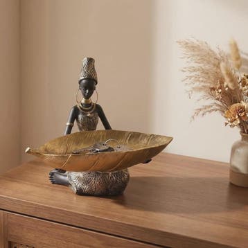 Afrikaanse Vrouw Sculptuur met Gouden Blad Schaal - Decorati, Verzenden