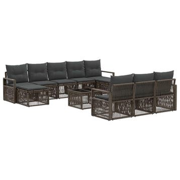 vidaXL Tuinbankenset 11 pcs Grijs poly rattan, Verzenden, Nieuw, Meer dan 8 zitplaatsen