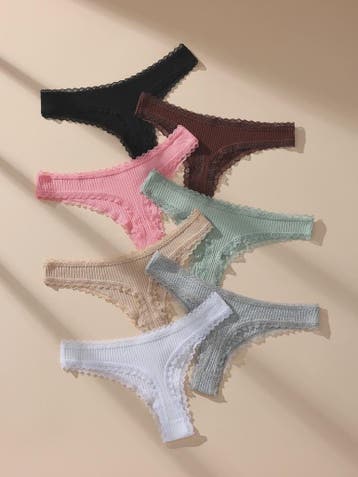 7-Delige Set Dames Thongs van Katoen met Kant - Sexy en Comf, Verzenden
