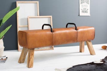 Retro bank TURNBOCK 134cm met echt lederen bekleding, Huis en Inrichting, Banken | Bankstellen, Ophalen of Verzenden, Nieuw
