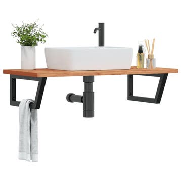 vidaXL Badkamer wandschap staal en massief beukenhout, Verzenden, Nieuw