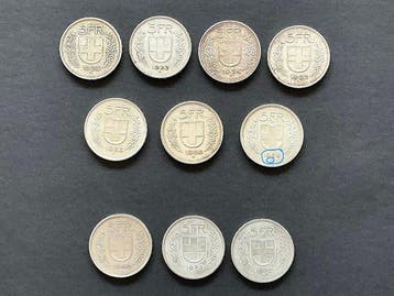 Zwitserland. 5 Francs 10x 1932/1973, incl. silver (Zonder