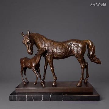 Beeld, Paard met veulen 44 cm / 11.4 kg - 33 cm - Brons,, Antiek en Kunst