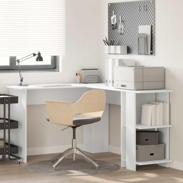 vidaXL Hoekbureau Wit Bewerkt hout 140 x 113,5 x 75 cm, Huis en Inrichting, Bureaus, Verzenden, Nieuw