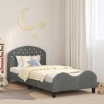 vidaXL Bedframe voor kinderen met hoofdbord Donkergrijs 90 x, Verzenden, Nieuw, Grijs, Stof