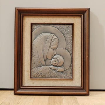 Reliëf, Madonna con bimbo - 47 cm - .925 zilver