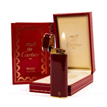 Vintage Cartier Les Must aansteker bordeaux lak met doos wer, Verzamelen, Verzenden, Zo goed als nieuw, Aansteker