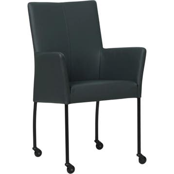 Leren eetkamerstoel Comfort met wieltjes en armleuning -, Blauw, Nieuw, Leer, Ophalen of Verzenden