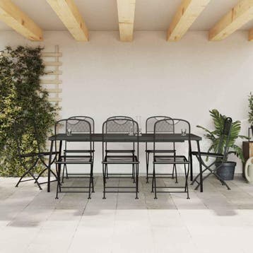 vidaXL 9-delige Tuinset metaalgaas antracietkleurig, Overige materialen, Verzenden, Nieuw, 8 zitplaatsen