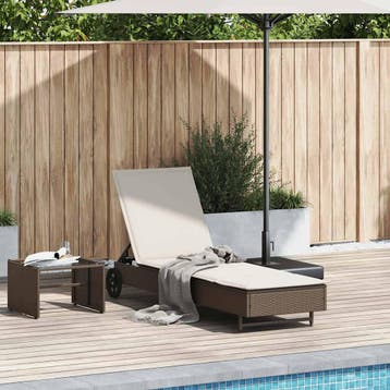 vidaXL Ligbed met wielen en kussen poly rattan bruin, Tuin en Terras, Verzenden, Nieuw