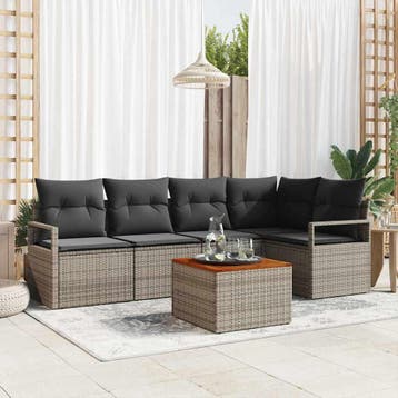 vidaXL Tuinbankenset 6 st Grijs poly rattan, Verzenden, Nieuw, Rotan, 6 zitplaatsen