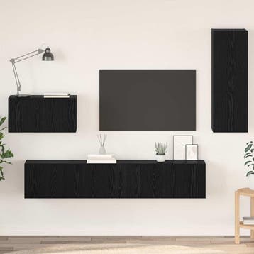 vidaXL Wand TV Kast 4 st Zwart Eiken Bewerkt hout, Minder dan 50 cm, Verzenden, Nieuw, Minder dan 100 cm