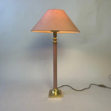 Tafellamp - Vintage messing tafellamp met roze kap —, Antiek en Kunst