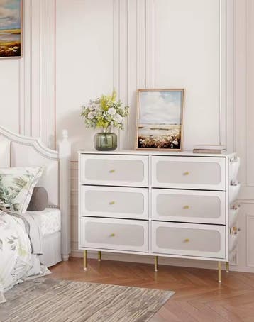 Nieuwe Witgouden Dressoir met 6 Stoffen Lades - Design Kast, Huis en Inrichting, Kasten | Dressoirs, Verzenden, Nieuw
