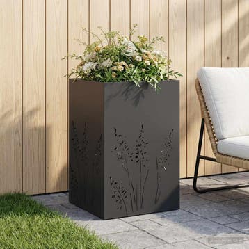 vidaXL Plantenbak Zwart 50 x 50 x 75 cm Koudgewalst staal, Verzenden, Minder dan 60 cm, Nieuw, Metaal