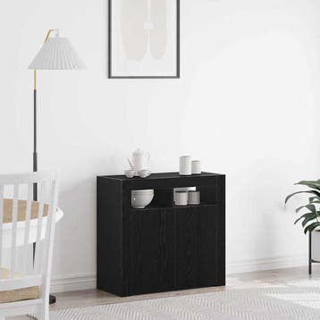 vidaXL Dressoir Zwart Eiken 80 x 35 x 75 cm Bewerkt hout, Verzenden, Nieuw, Overige houtsoorten, Minder dan 50 cm