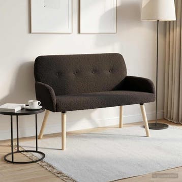 vidaXL 2-zitsbank met massief houten poten Zwart Bouclé, Verzenden, Minder dan 150 cm, Stof, Nieuw