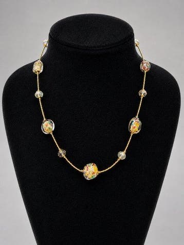 24 karaat - Murano-glas, Geel goud - Halsketting -, Antiek en Kunst, Antiek | Glas en Kristal