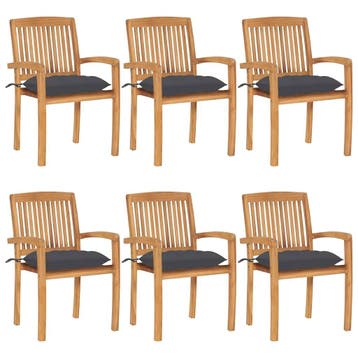vidaXL Tuinstoelen stapelbaar 6 st met kussens massief, Verzenden, Nieuw, Hout