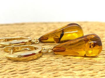 Honey & Cognac Glow - Prachtige Baltische amber oorbellen –, Nieuw