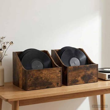 vidaXL LP Recorddoos 2 st Gerookt eiken 37 x 33 x 32 cm, Verzenden, Nieuw