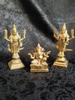 Beeld, Set de tres figuras hindúes en bronce macizo –, Antiek en Kunst