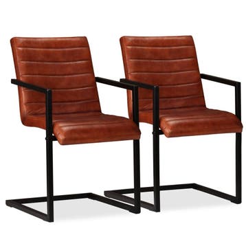 vidaXL Eetkamerstoelen 2 st echt leer bruin, Verzenden, Nieuw, Bruin