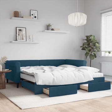vidaXL Slaapbank met onderschuifbed en lades 100x200 cm, 100 cm, Eenpersoons, Nieuw, 200 cm