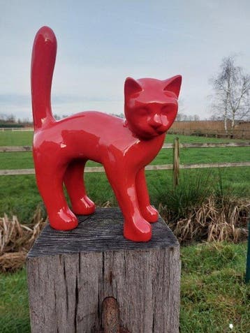 Beeld, Garden statue - Cat - Color red - 46 cm - polyresin